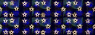 Kar tanelerinin soyut arkaplanı olan şirin bir Noel arkaplanı. Mavi, siyah ve gri kar taneleri. Raster illüstrasyonu. Renkler. Noel ve Yeni Yıl moda baskıları için tatil tasarımı.