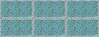 Raster illüstrasyonu. Yazdırmayı tekrarla. Sonsuz. Mavi soyut suluboya kelebeklerle bezenmiş şeffaf bir arkaplan deseni..