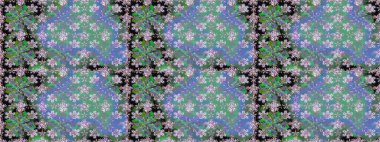 Asya tekstil tarzında. Raster illüstrasyonu. Raster illüstrasyonu. Yeşil renkli çiçekler. Kusursuz çiçek deseni.