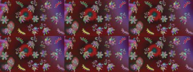 Kar taneleri tasarımı. Son moda kar taneleri ve elementler onun kartlarını gösteriyor. Retro tarzı, kış elementleri. Modern soyut tasarım posteri, kapak, kahverengi, mor ve kırmızı renkli kart tasarımı.