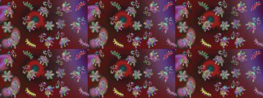 Kar tanesi renkli desen. Snowflakes desen. Raster kar taneleri arka plan. Renk arka plan üzerinde izole soyut kar taneleri ile düz tasarım. Raster illüstrasyon.