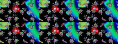 Kar tanelerinin soyut arkaplanlı Noel şablonu. Siyah, mavi ve yeşil kar taneleri. Raster illüstrasyonu. Noel ve Yeni Yıl moda baskıları için tatil tasarımı.