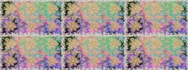 Kusursuz desenli oryantal süs. Altın elementlerle nötr renklerde altın desen. Raster altın tekstil baskısı. Çiçek kiremitleri. İslam tasarımı.