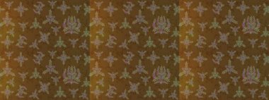 Kahverengi, yeşil ve nötr renkler üzerine çiçek çizimi. Şatafatlı bahar bahçesi dokusu. Raster illüstrasyonu. Kahverengi, yeşil ve nötr renklerde çiçekler. Çiçek deseni.