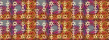 Stilize Çiçekler. Lace Snowflakes 'in etnik kökü. Tekstil için Lacy Fashion Print. Kumaş veya Duvar Kağıdı Tasarımı. Folk Style. Raster illüstrasyonu. Mandalas Dekoratif Doku Arkaplanı.