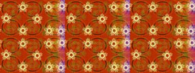 Asya tekstil tarzında. Çiçek desenli çizim. Raster illüstrasyonu. Turuncu renkli çiçekler. Raster illüstrasyonu.