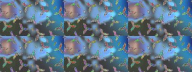 Kış. Renkli arka plan üzerinde izole suluboya kar taneleri. Kış sembolü. Raster illüstrasyon.