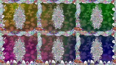 Yeşil renkte güzel bir tekstil. Raster illüstrasyonu. Çiçeklerle suluboya desenleri.