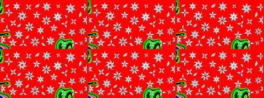 Elle çizilmiş çiçek desenli Raster çizimi. Kırmızı arka planda. Tekstil, kumaş, ambalaj, hatıra defteri için hoş bir çiçek arkaplanı. Çocuksu tasarım.