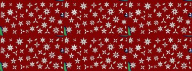 Çiçek desenli çizim. Raster illüstrasyonu. Kırmızı renkte Asyalı tekstil.