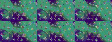 Raster illüstrasyonundaki çiçek desenli çizim. Yeşil renkte çiçekler.