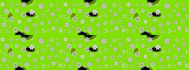 Çiçekli karalama şeklinde Raster çiçek deseni. Yumuşak, bahar çiçekli arka plan. Yeşil renkte çiçekler.