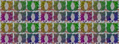 Küçük yeşil çiçeklerle oldukça eski bir besin torbası deseni. Tekstil, kumaş, kapaklar, duvar kağıtları, baskı, naylon, yapıştırma, örgü, dekupaj için çiçeksiz arkaplan.