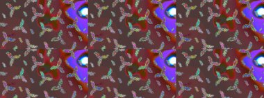 Raster illüstrasyonu. Noel stili. Kahverengi, mor ve kırmızı renkte kar taneleri.