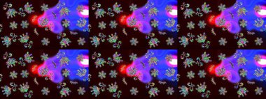 Sevimli çiçek raster deseni. Modaya uygun kumaş deseni. Renkli Yaz Temalı eskiz kalıbı. Düz Çiçek Elementleri Tasarımı.