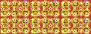 El çizimi, dövme stili karalama, kumaş tasarımı ve Raster illüstrasyonunda kartlar. Sarı, turuncu ve kahverengi mandala şeklindeki kar taneleri sanat terapisi tarzı zen çizim için..