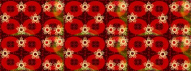 Kış şablonu kırmızı ve kahverengi renkte kar tanesinden yapılmış. Raster illüstrasyonu. Düz yatıyordu. Kış konsepti.