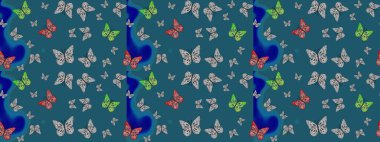 Raster illüstrasyonu. Doğadaki güzellik. Kumaş, Tekstil, Baskı ve Davetiye için arka plan. Suluboya Biçimli Uçan Kelebekler ile çizim deseni.