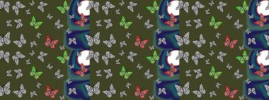 Raster illüstrasyonu. Su rengi filtresi efektli yeşilde resimler. Doğa kelebeğinin yüksek kalitesi. Klasik tarzda..