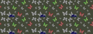 Yeşil arka planda bir resim. Robot resim. Raster. Kelebek deseni. Kumaş, tekstil, baskı ve davet için desen.