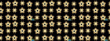 Kar taneleri tasarımı. Son moda kar taneleri ve elementler onun kartlarını gösteriyor. Modern tasarım posteri, kapak resmi, siyah, sarı ve kahverengi renkli kart tasarımı. Retro biçim dokusu, şablon kış elementleri.