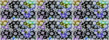 Kusursuz çiçek deseni. Asya tekstil tarzında. Düz Çiçek Elementleri Tasarımı. Renkli Bahar Temalı Kusursuz Arkaplan. Raster illüstrasyonu. Siyah ve nötr renkte çiçekler.