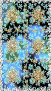 Klasik klasik klasik arka plan. Raster illüstrasyonu. Kusursuz klasik raster altın desenli. Mavi renklerde altın elementlerle kusursuz desen. Geleneksel oryantasyon süsü.