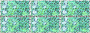 Kart, baskı ve davetiye için basit kadınsı bir model. Kağıt, kumaş ve ambalaj için uygun. Raster illüstrasyonu. Mavi ve yeşil arka planda renkli kelebek koleksiyonu. Kusursuz..