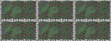 Tekstil, duvar kâğıtları, web sayfası arkaplanları ve yüzey dokuları için mükemmel. Renkli kelebeklerin yeşil ve gri renklerdeki kusursuz arkaplanı. Raster illüstrasyonu.