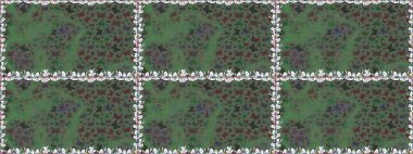 Yeşil ve gri renkli bir resim. Raster. Tekstil, kumaş, baskı ve davetiye geçmişi. Kelebeklerle kusursuz desen.