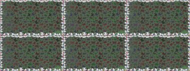 Raster illüstrasyonu. Karala, karala, karala. Tekstil baskısı için ekose kelebek. Yeşil ve gri renklerin çizimi. Kusursuz desen.