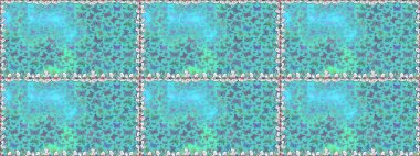 Tekstil, duvar kâğıtları, web sayfası arkaplanları ve yüzey dokuları için mükemmel. Mavi ve yeşil renkli şirin kelebek deseni. Raster illüstrasyonu. Tropikal temada kelebek çiçek deseni.