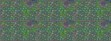 Duvar kağıdı için böcek dokusunun tekrarı. Raster illüstrasyonu. Bahar Kelebeği teması. Yeşil ve mavi lekeli oldukça pürüzsüz kelebek kumaşı..