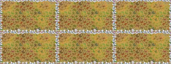 Sarı ve kahverengi arka planda kelebek deseni var. Raster illüstrasyonu. Kumaş, Tekstil, Yazdırma ve Davetiye için arkaplan.