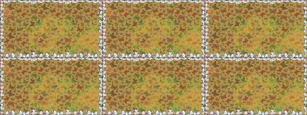 Raster illüstrasyonu. Kusursuz desen. Web sayfası geçmişleri, duvar kağıtları, tekstil ve yüzey dokuları için mükemmel. Raster. Sarı ve kahverengi arka planda suluboya kelebeklerin.