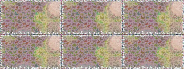 Kumaş, kağıt, ambalaj kâğıdı ve duvar kağıdı tasarımı için hoş bir arka plan. Tarafsız ve bej arka planda kelebek deseni var. Raster illüstrasyonu.