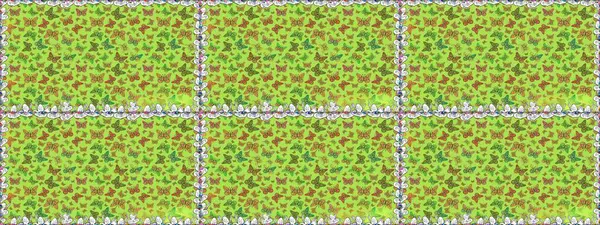 Kusursuz. Rastgele yeşil ve kahverengi kelebekler sevimli desenler. Davetiye, kart ve parmak izi için basit kadınsı bir model. Raster illüstrasyonu. Kelebek yeşil ve kahverengi arka planda.