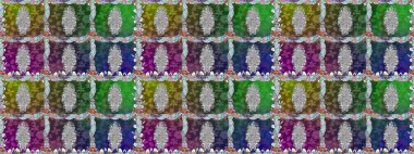 Düz Çiçek Elementleri Tasarımı. Renkli Bahar Temalı Kusursuz Arkaplan. Yeşil renkli çiçekler. Sevimli çiçek raster deseni.