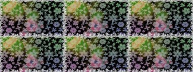 Raster illüstrasyonunda kusursuz çiçek deseni. Renkli Bahar Temalı Kusursuz Arkaplan. Siyah ve gri renkli çiçekler. Düz Çiçek Elementleri Tasarımı.