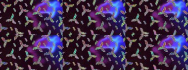 Çiçekli karalama şeklinde Raster çiçek deseni. Yumuşak, bahar çiçekleri kahverengi, siyah ve mavi renklerde. Raster illüstrasyonu.