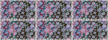 Raster deseni. Ağaç dallı bahar çiçekleri, çiçek siluetiyle nötr renkler.