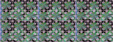 Yeşil yeşile. Retro tekstil tasarım koleksiyonu. Çiçekli ipek eşarp. 1950-1960 motifleri. El çizimi çiçek elementleriyle soyut, dikişsiz raster deseni..