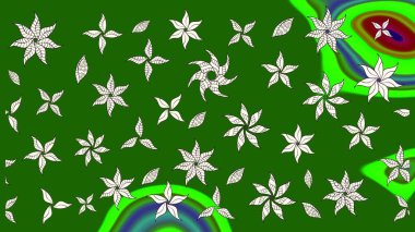 Tropik çiçek desenleri. Raster illüstrasyonu. Yeşil renkte çiçekler.