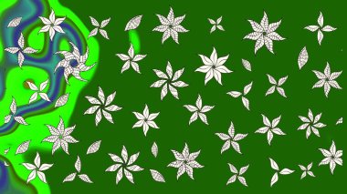 Ağaç dallı bahar çiçekleri ile desen, çiçek siluetiyle yeşil renkler. Raster deseni.