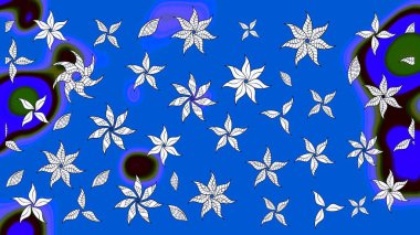 Çiçekli karalama şeklinde Raster çiçek deseni. Yumuşak, bahar çiçekli arka plan. Mavi renkte çiçekler.