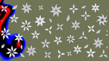 El çizimi çiçekli soyut çizim kalıbı. Raster illüstrasyonu. Yeşil renkte çiçekler.