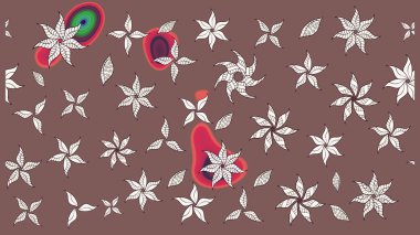 Çiçekli karalama şeklinde Raster çiçek deseni. Kahverengi renkte yaz çiçekleri. Raster illüstrasyonu.