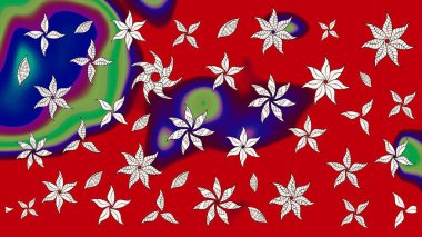 Çiçeksel çizim kalıbının yansıması. Vadinin çiçekleri kırmızı renklerde.