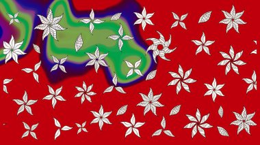 Klasik çiçek tasarımı elementleri. Kırmızı kıvırcık çiçekler kırmızı renklerde şekillenir. Raster illüstrasyonu.