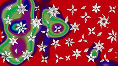 Kırmızı renkte bitkilerden oluşan parlak çiçekli çizim deseni.